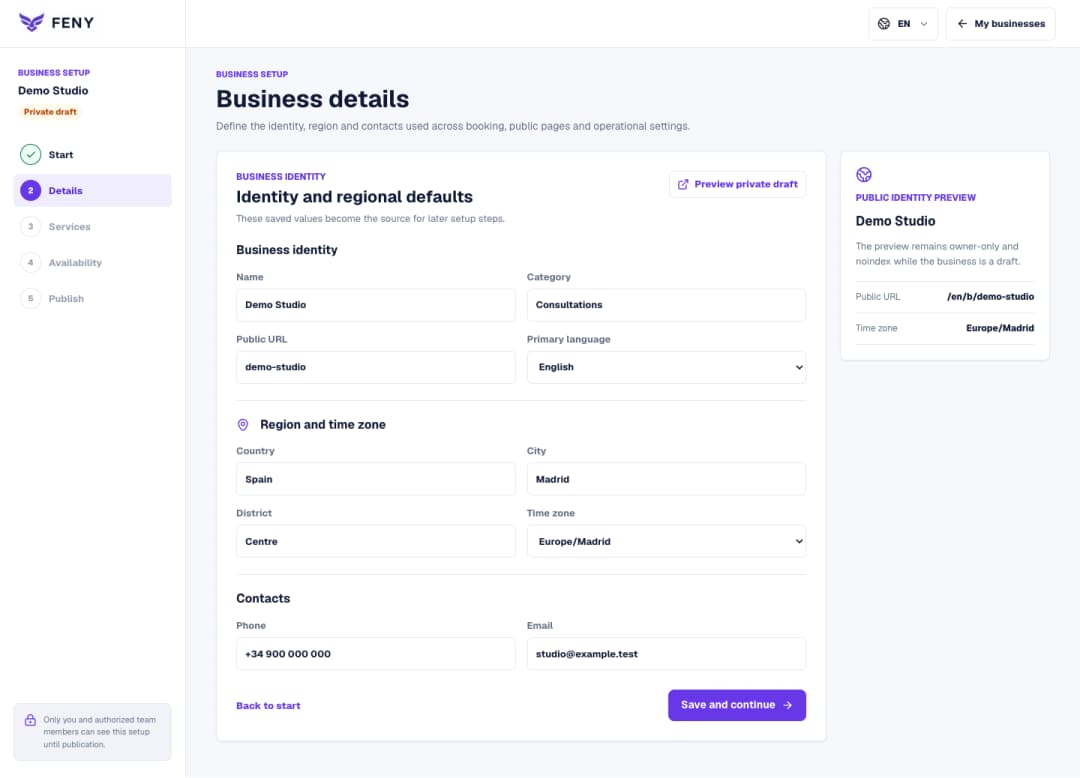 Set up your business profile before adding services