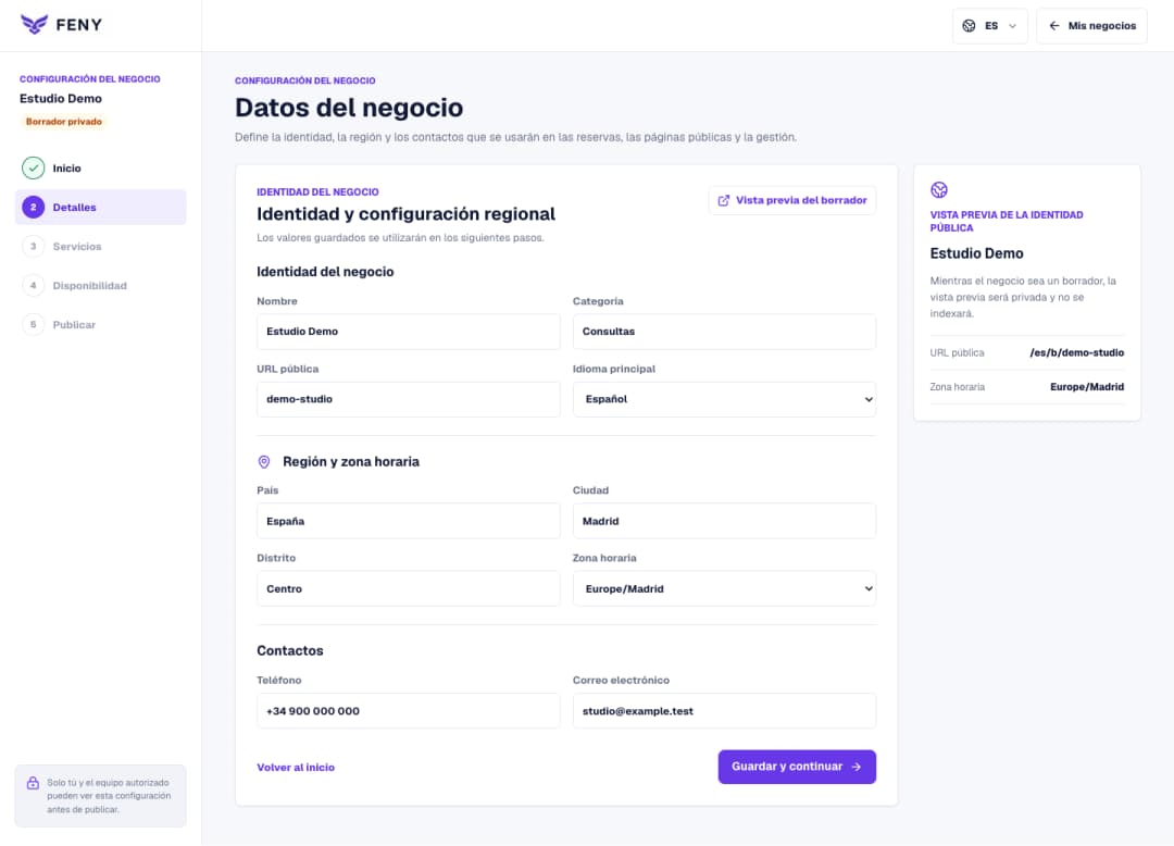 Configura el perfil de tu negocio antes de añadir servicios