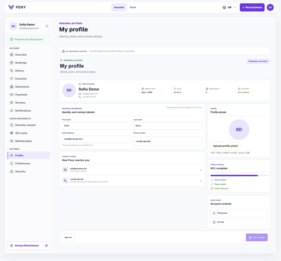 Set up your Feny profile and interface language