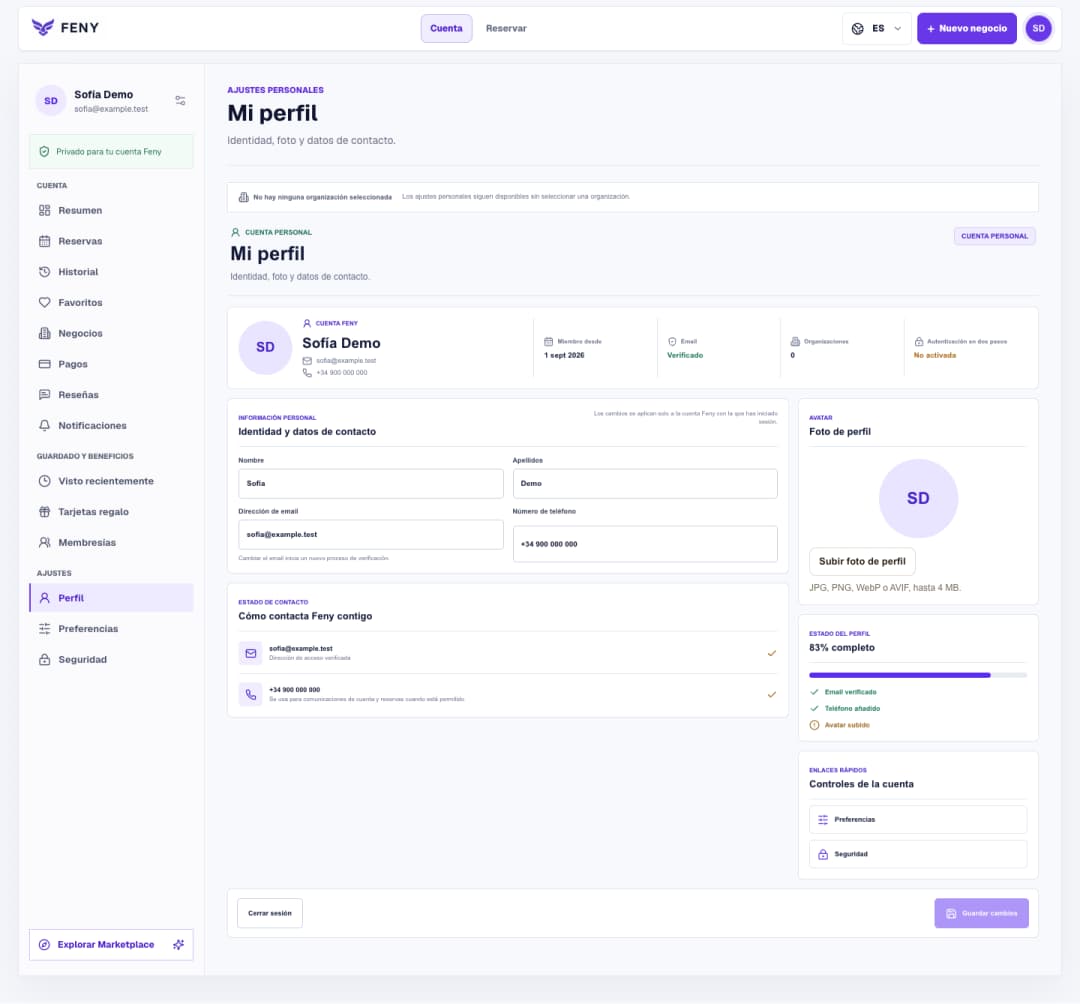 Configura tu perfil y el idioma de Feny